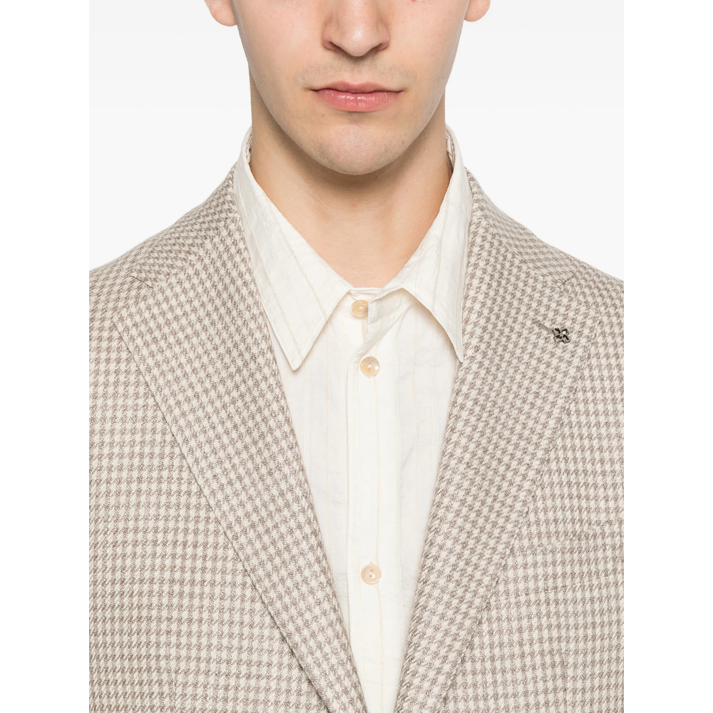 Houndstooth-Pattern Single-Breasted Blazer