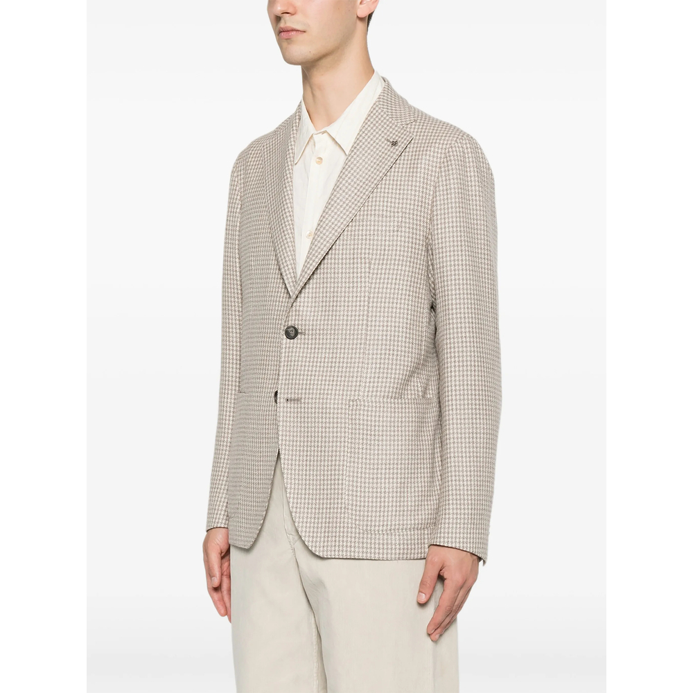 Houndstooth-Pattern Single-Breasted Blazer