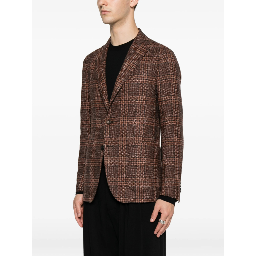 Check-Pattern Notched-Lapel Blazer