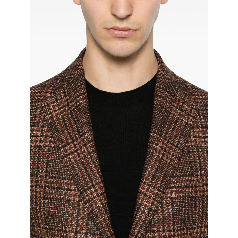 Check-Pattern Notched-Lapel Blazer