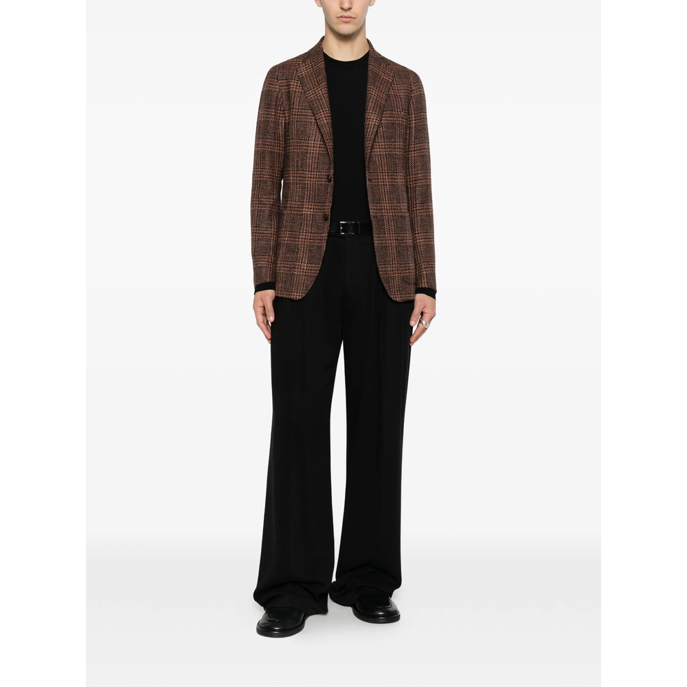 Check-Pattern Notched-Lapel Blazer