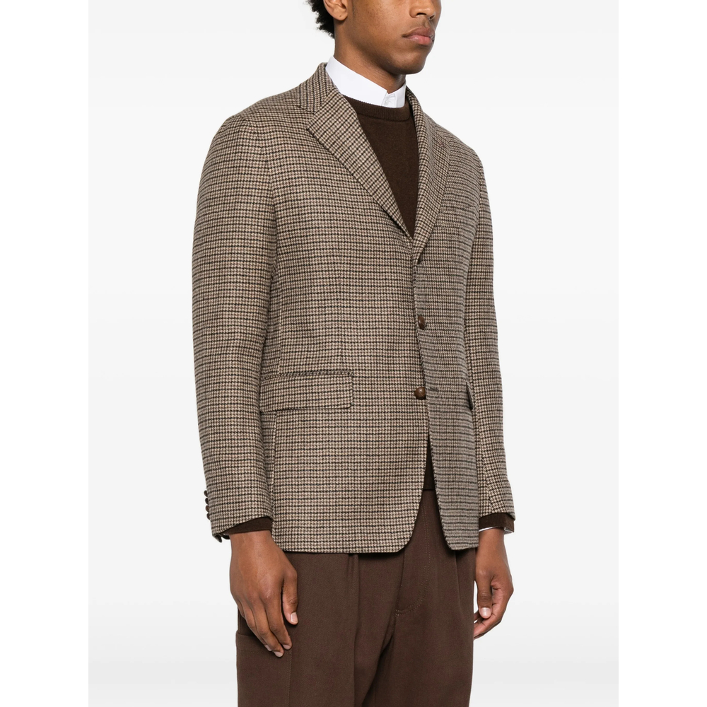 Houndstooth-Pattern Single-Breasted Blazer