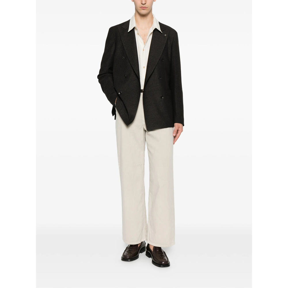 Herringbone-Pattern Double-Breasted Blazer