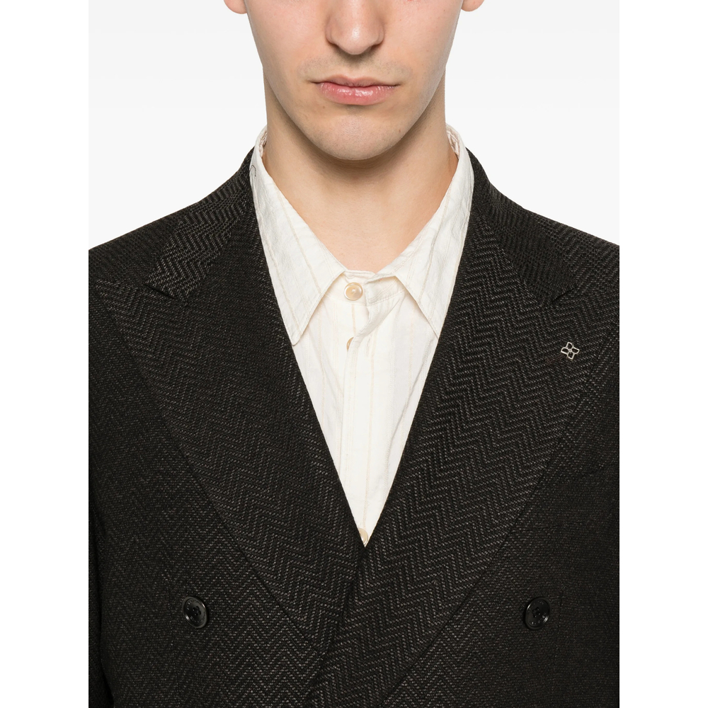 Herringbone-Pattern Double-Breasted Blazer
