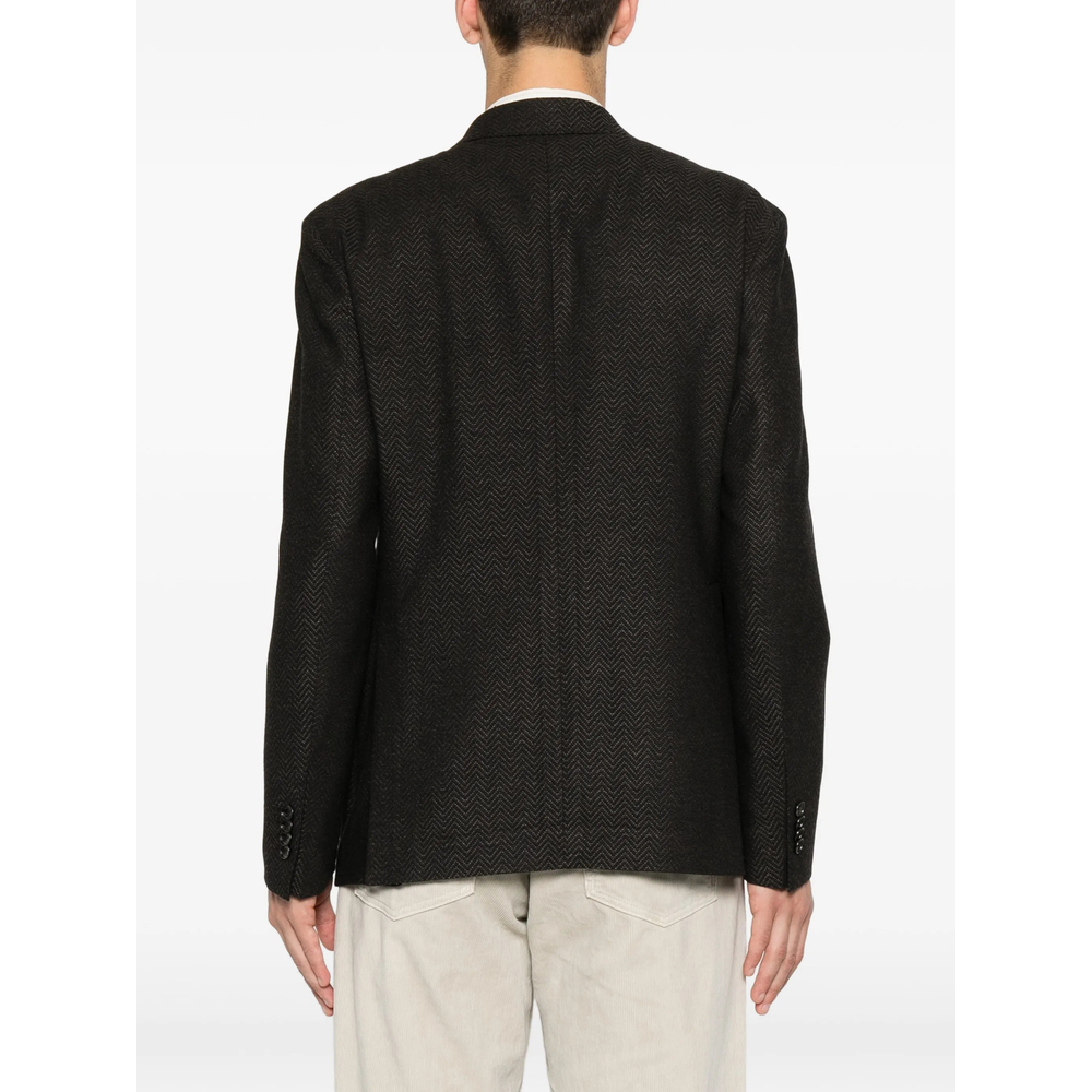 Herringbone-Pattern Double-Breasted Blazer