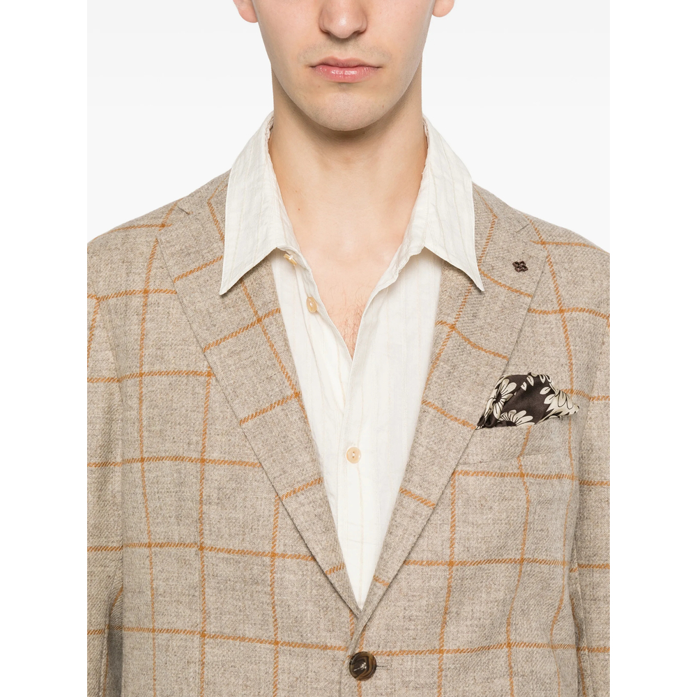Check-Pattern Notched-Lapel Jacket