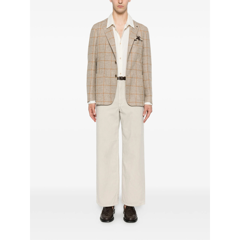 Check-Pattern Notched-Lapel Jacket