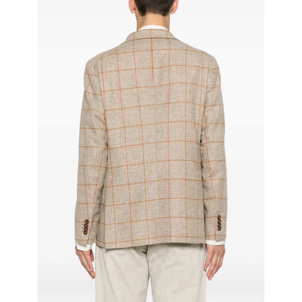 Check-Pattern Notched-Lapel Jacket