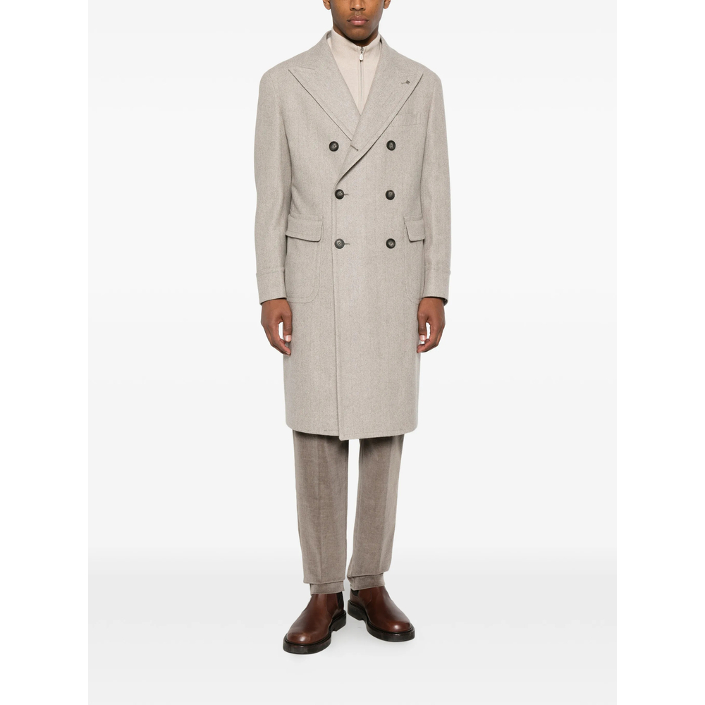 Double-Breasted Herringbone-Pattern Coat