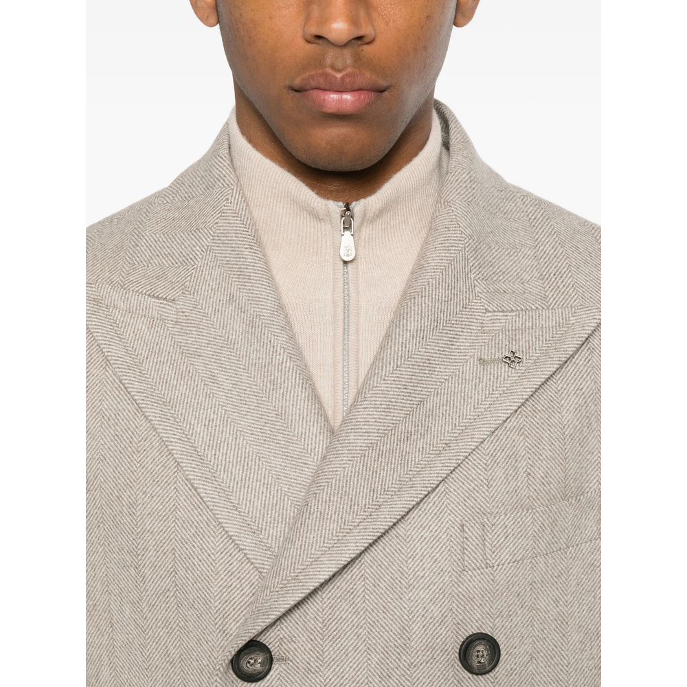 Double-Breasted Herringbone-Pattern Coat