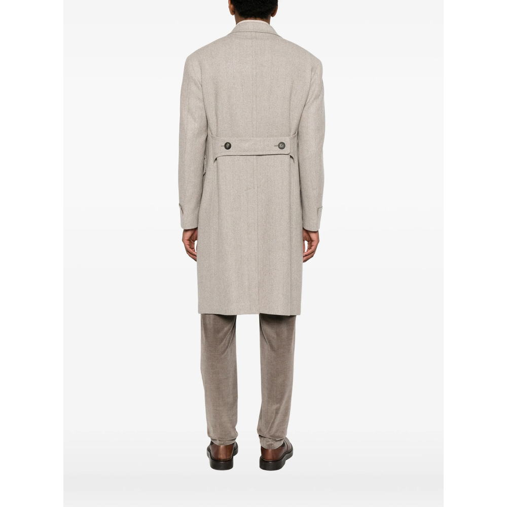 Double-Breasted Herringbone-Pattern Coat