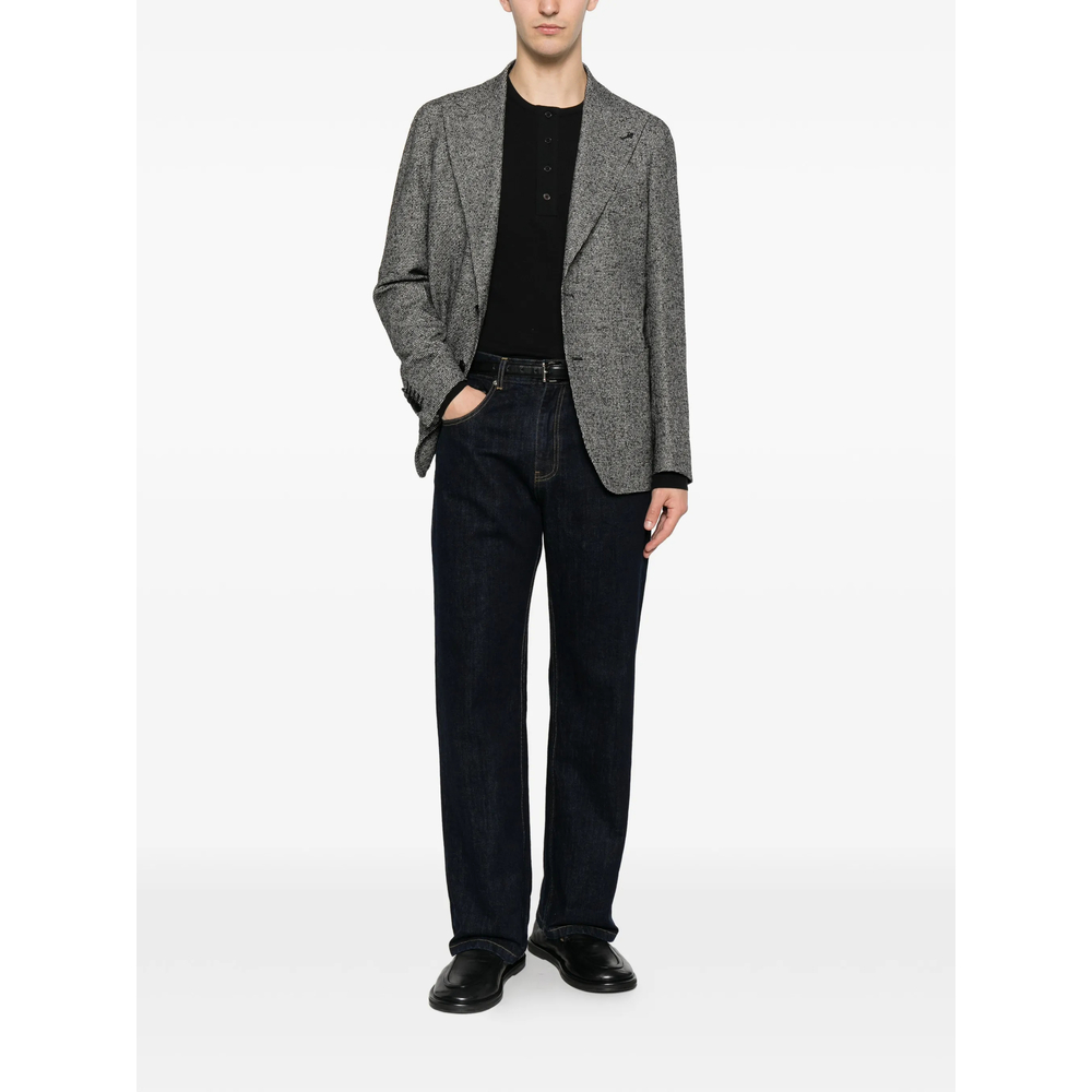 Houndstooth-Pattern Peaked-Lapel Blazer