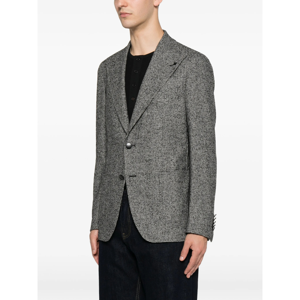 Houndstooth-Pattern Peaked-Lapel Blazer