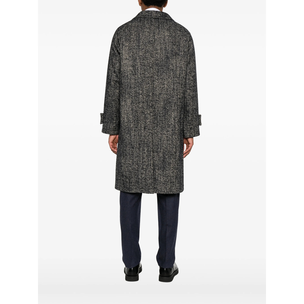 Herringbone-Pattern Button-Fastening Coat