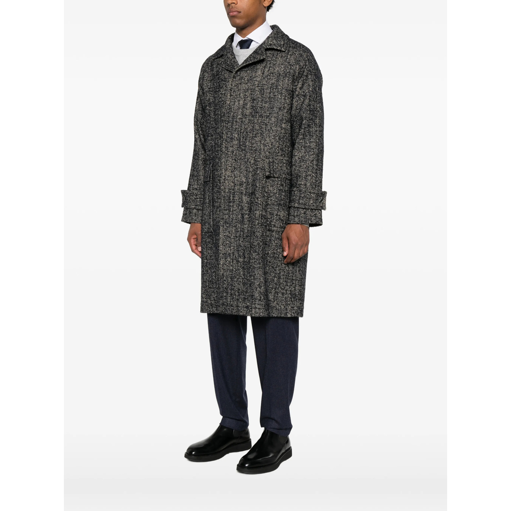Herringbone-Pattern Button-Fastening Coat