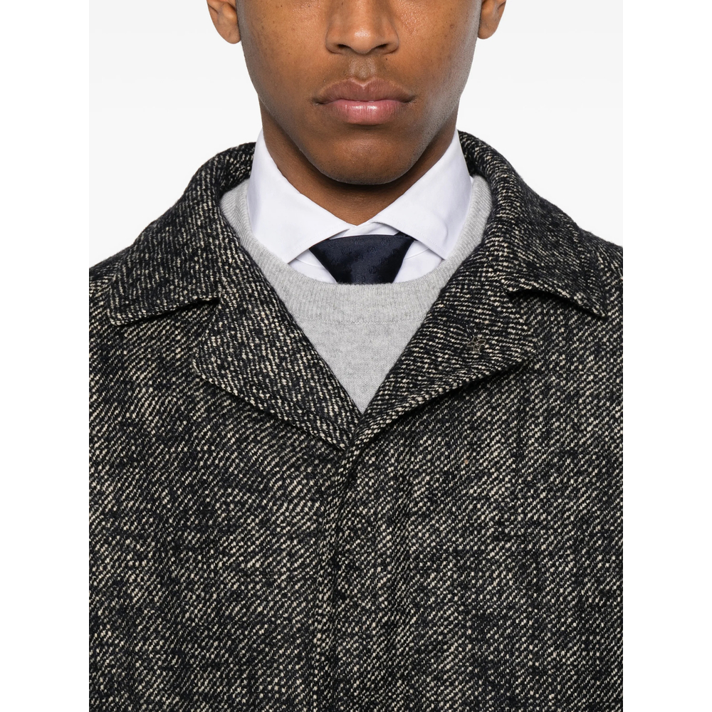 Herringbone-Pattern Button-Fastening Coat
