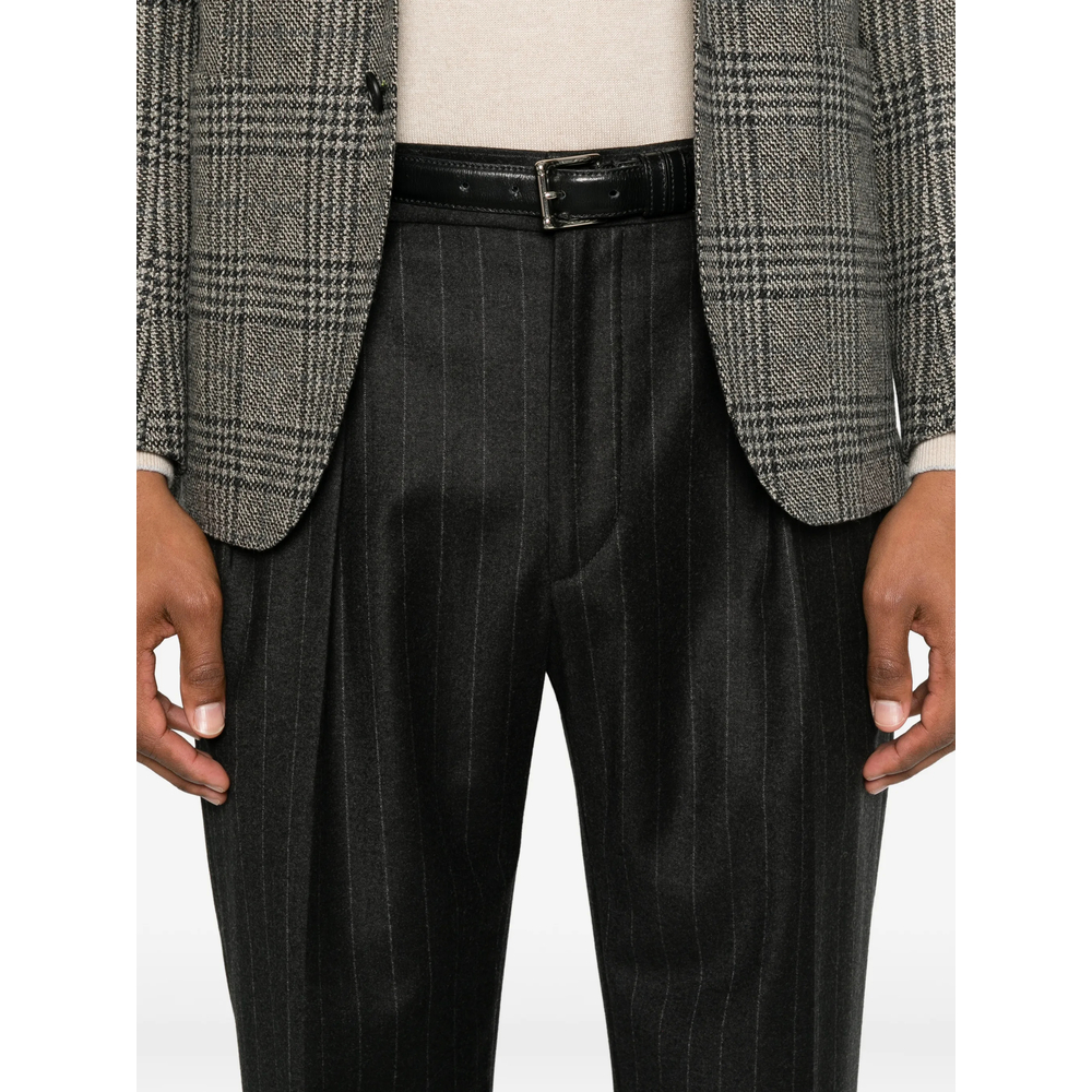 Pinstripe-Pattern Pleated Trousers