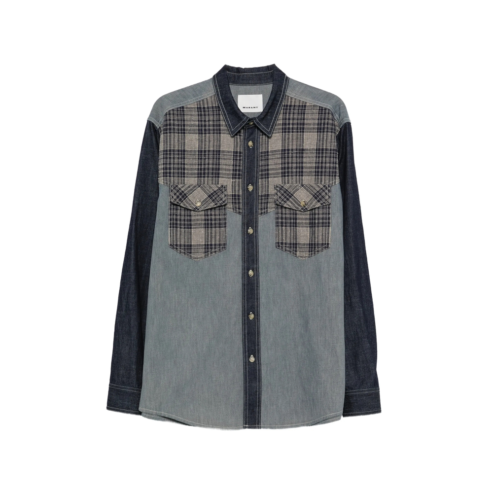 Check-Panelled Denim Shirt