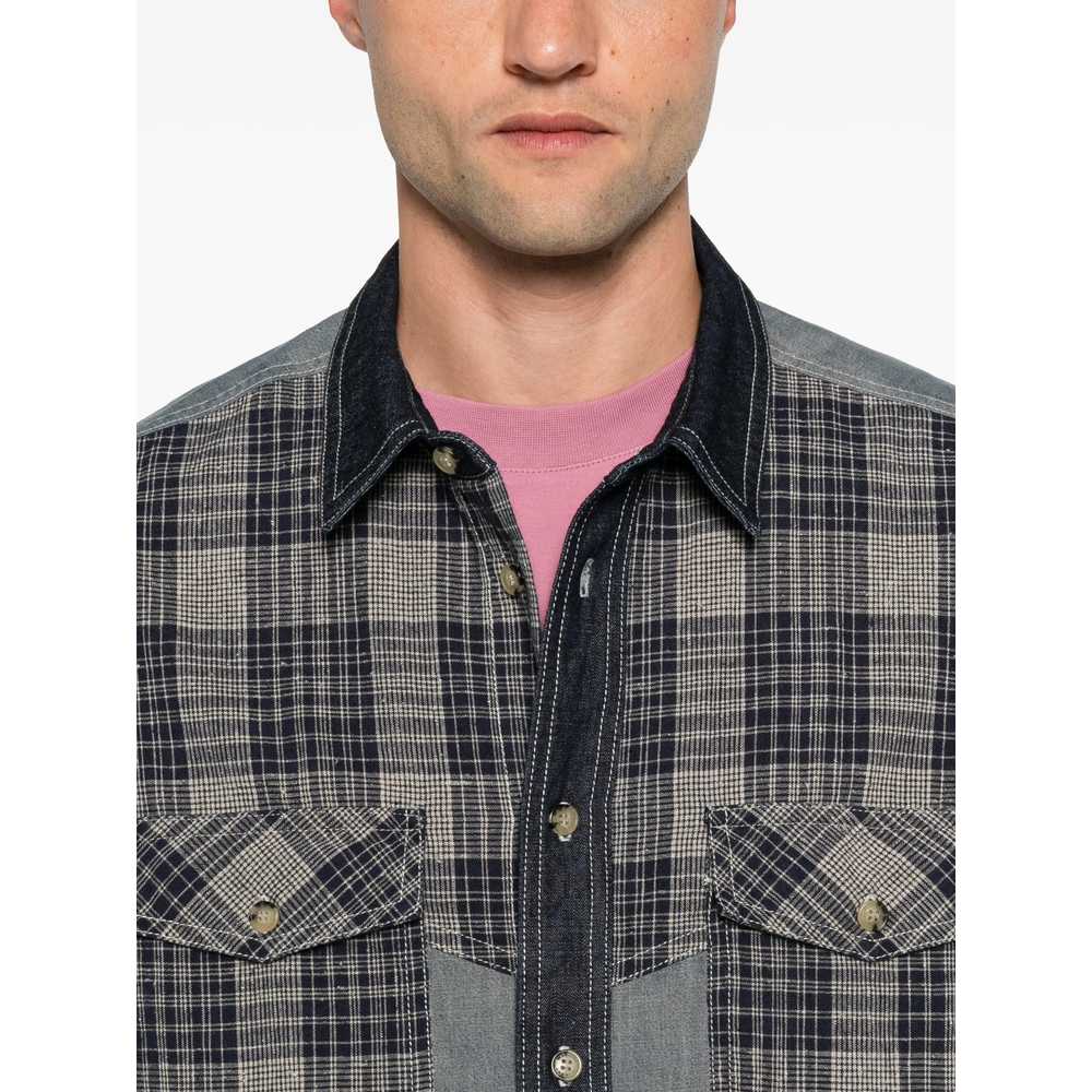 Check-Panelled Denim Shirt