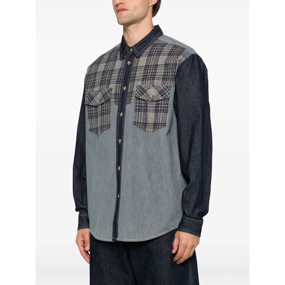 Check-Panelled Denim Shirt