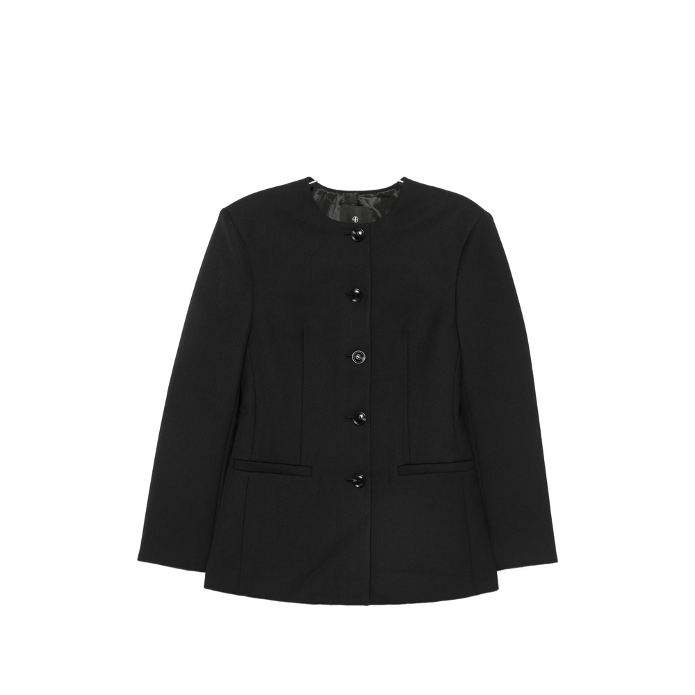 Anine Bing Huda Single-breasted Collarless Jacket In Black
