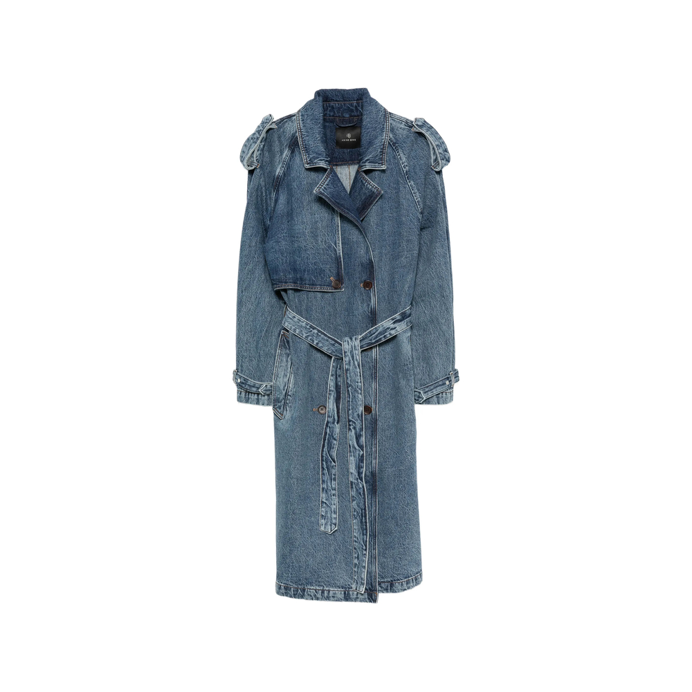 Anine Bing Rickie Double-breasted Belted Denim Coat
