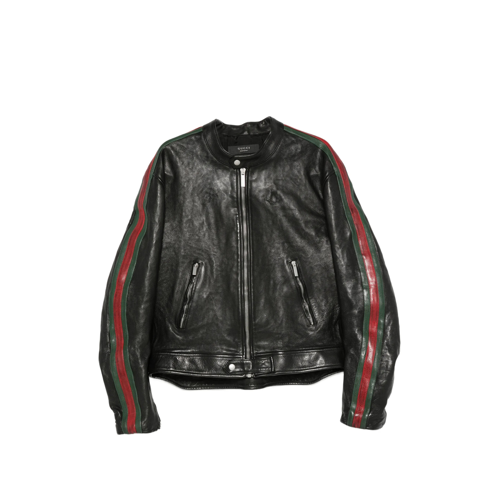 Gucci Buffalo Leather Biker Jacket With Web