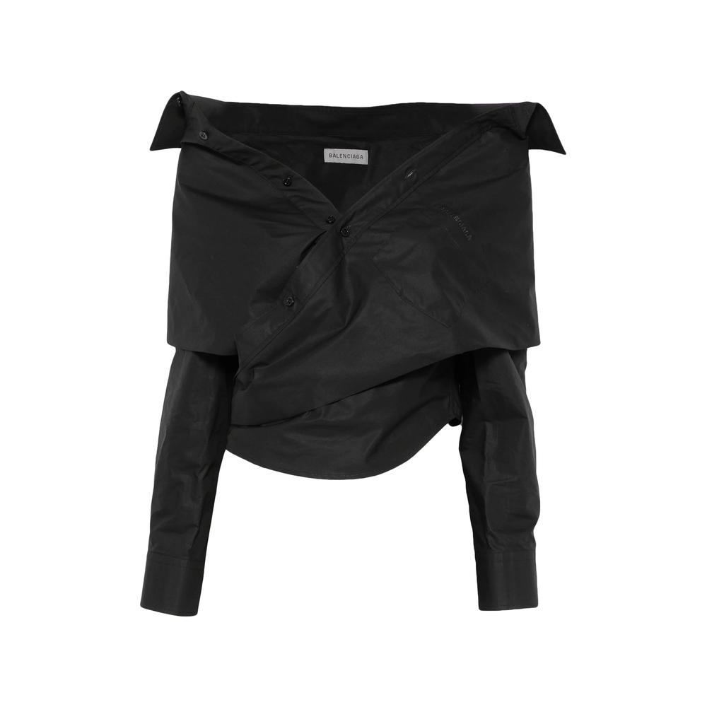 Balenciaga Off-shoulder Wrap Shirt In Black