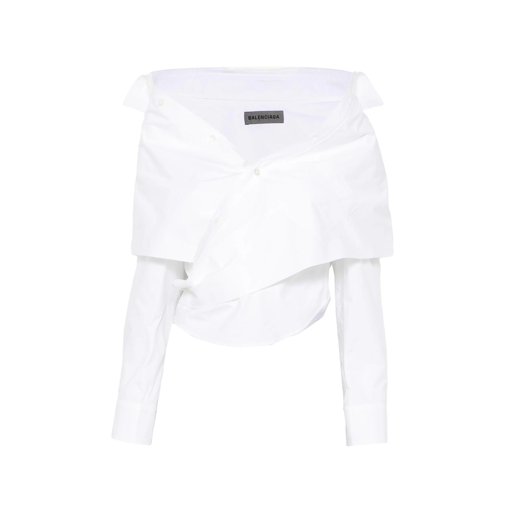 Balenciaga Off-shoulder Wrap Shirt In White