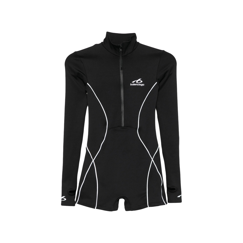 Balenciaga Techwear Short Long-sleeve Bodysuit In Black