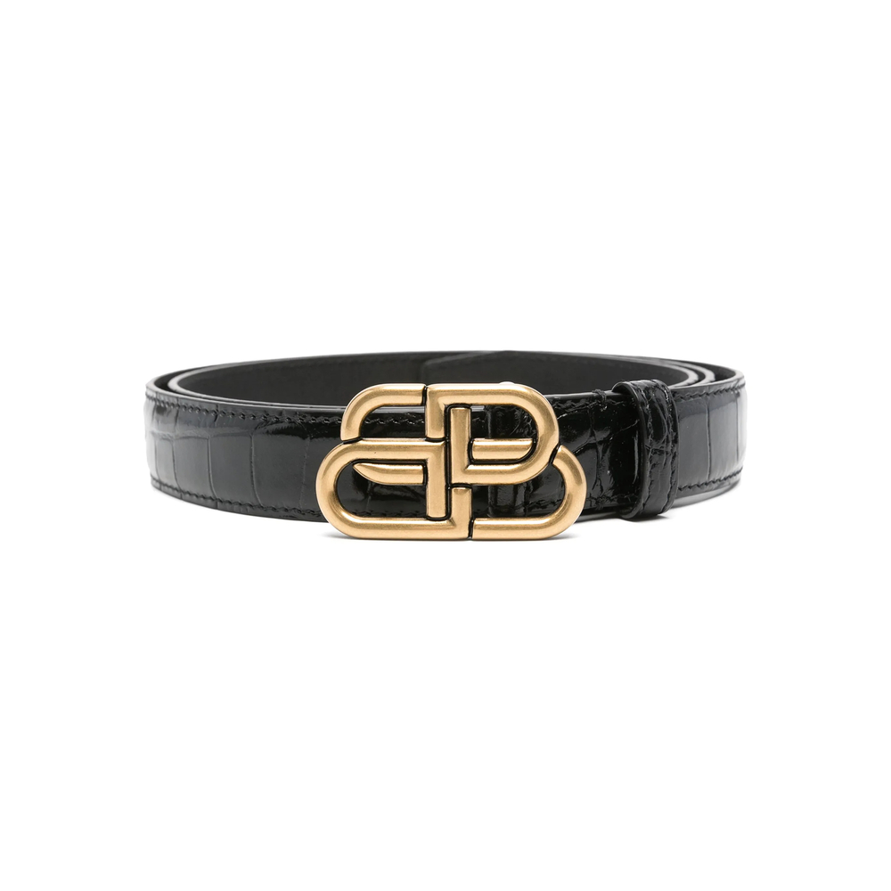 Balenciaga Bb Thin Belt In Black