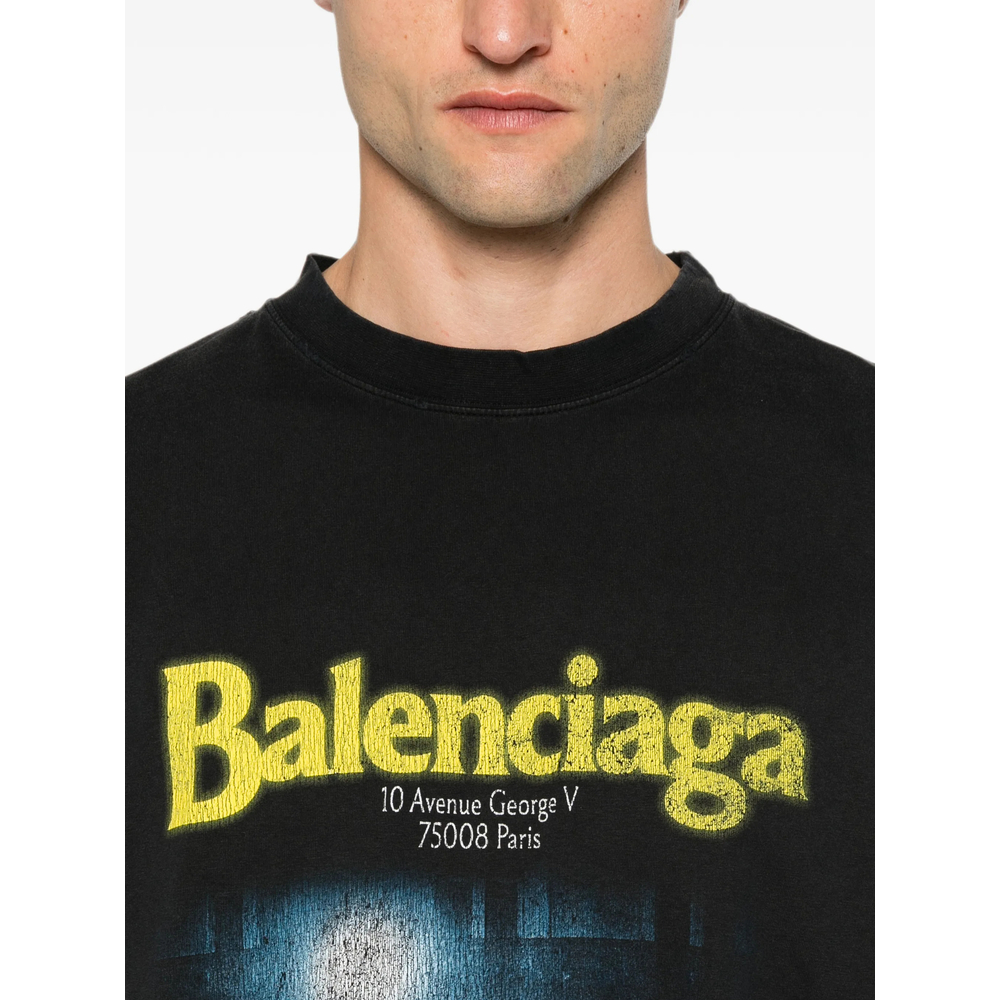Balenciaga Graphic-print Washed T-shirt In Black
