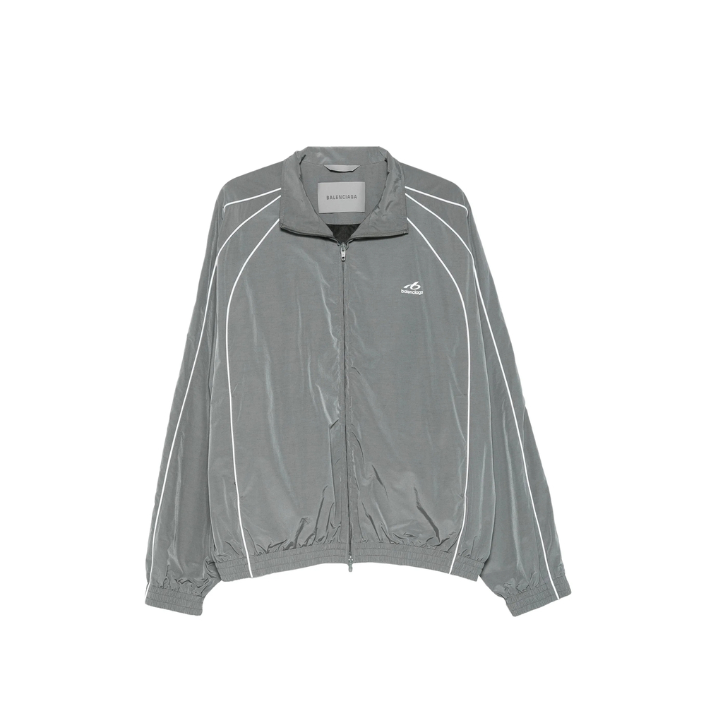 Balenciaga Piping-detail Logo-print Jacket In Brown