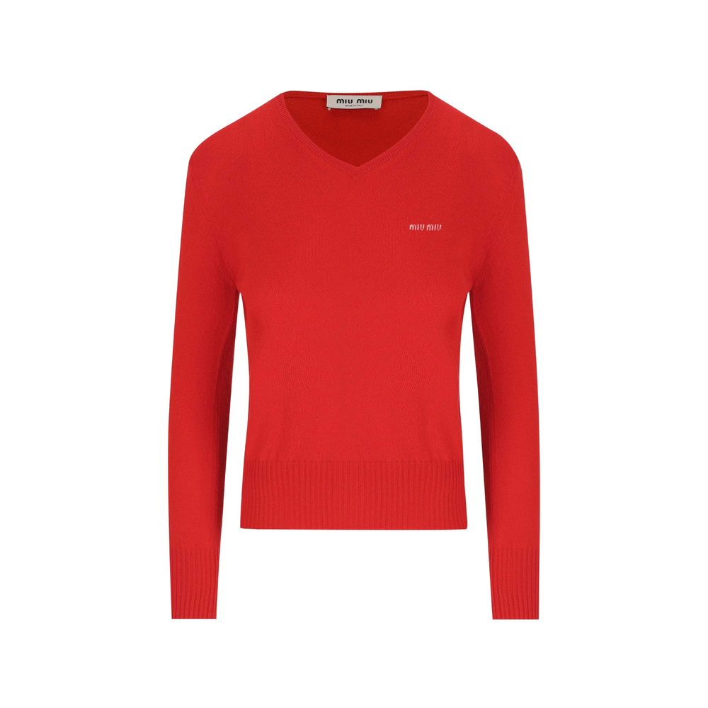 Miu Miu V-neck Logo-embroidered Sweater