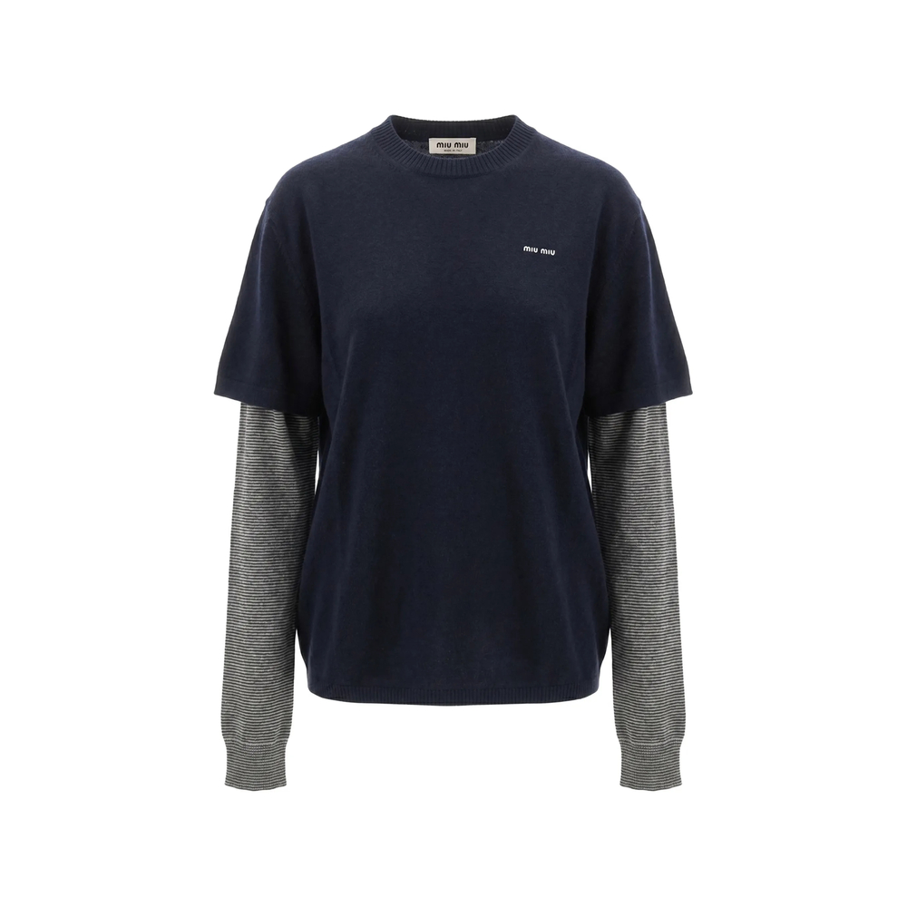Miu Miu Layered-sleeve Logo-embroidered Sweater