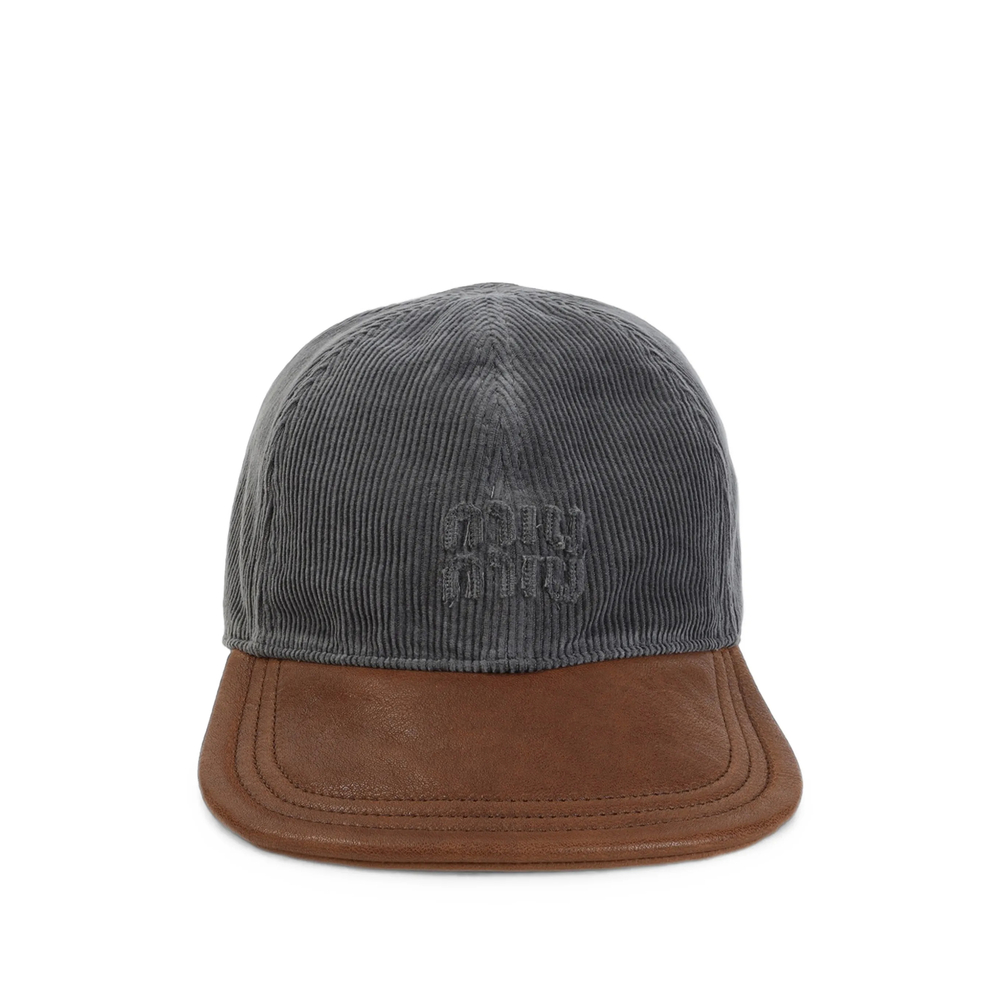 Miu Miu Corduroy And Leather Baseball Cap