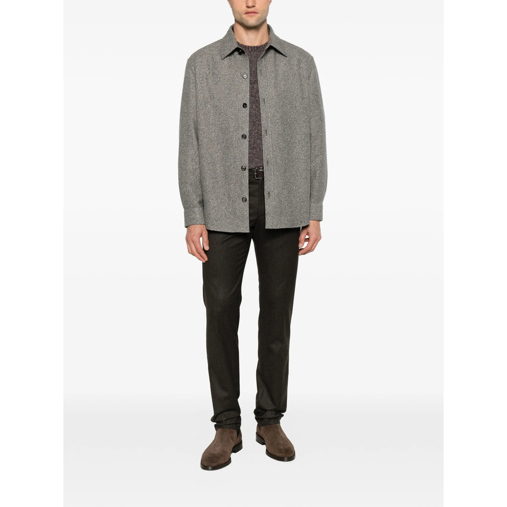 Herringbone-Pattern Shirt Jacket