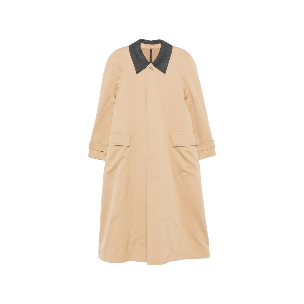Contrasting-Collar Storm-Flap Coat