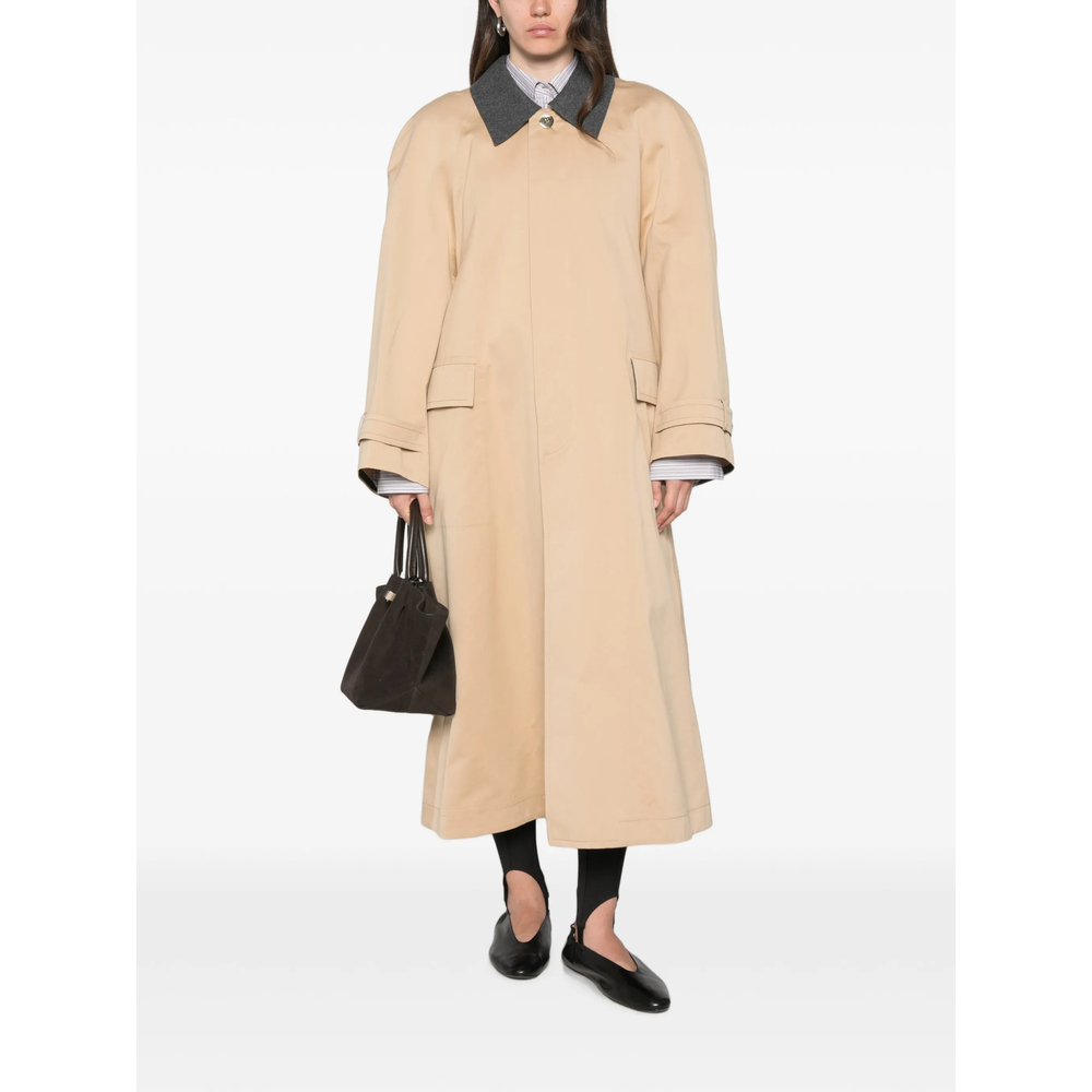Contrasting-Collar Storm-Flap Coat