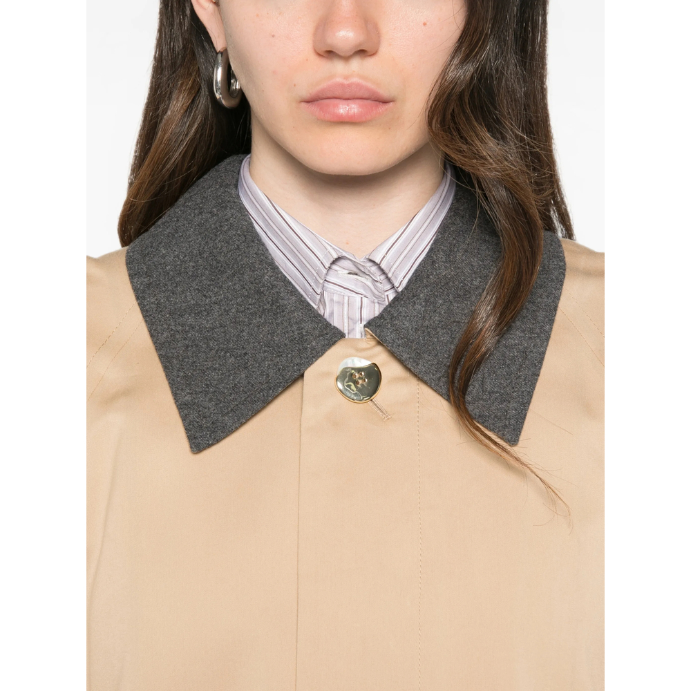 Contrasting-Collar Storm-Flap Coat