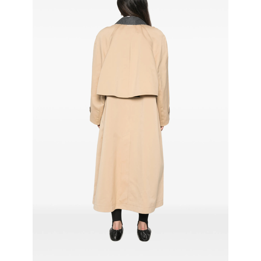 Contrasting-Collar Storm-Flap Coat