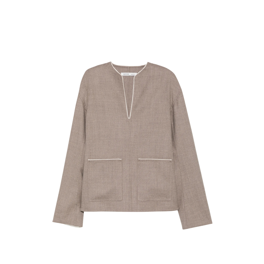 Piped-Trim V-Neck Top