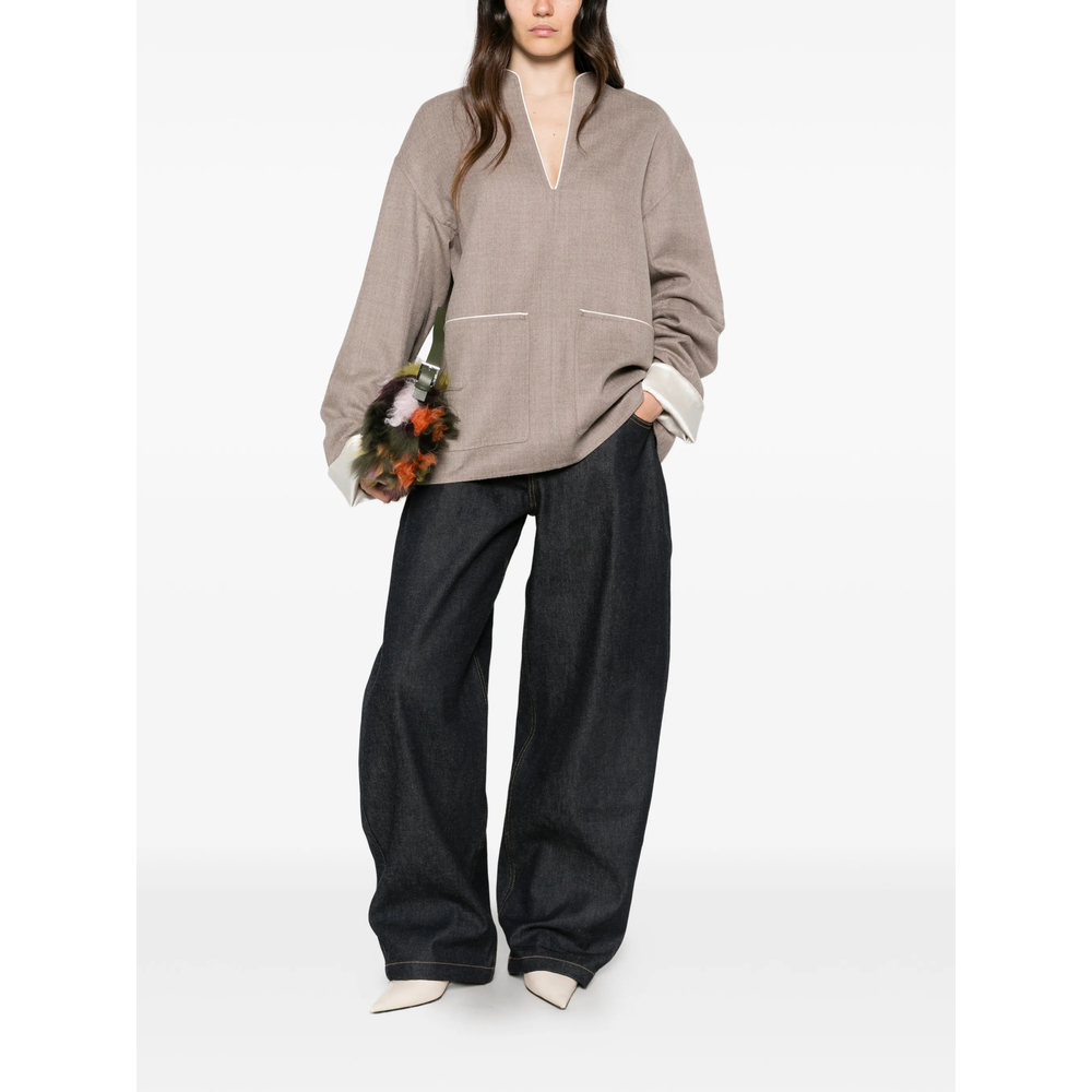 Piped-Trim V-Neck Top