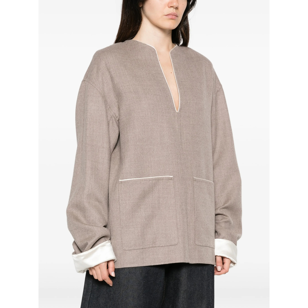 Piped-Trim V-Neck Top