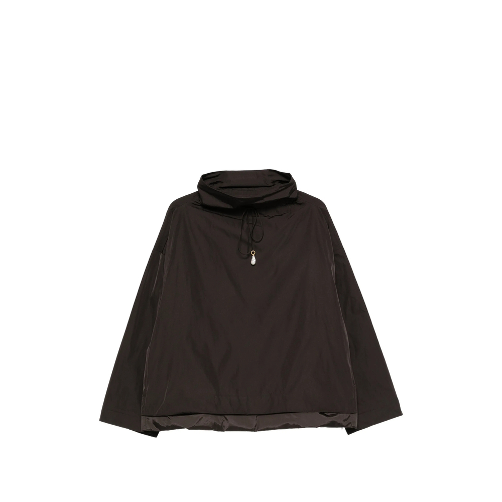 Pearl-Pendant Funnel-Neck Raincoat