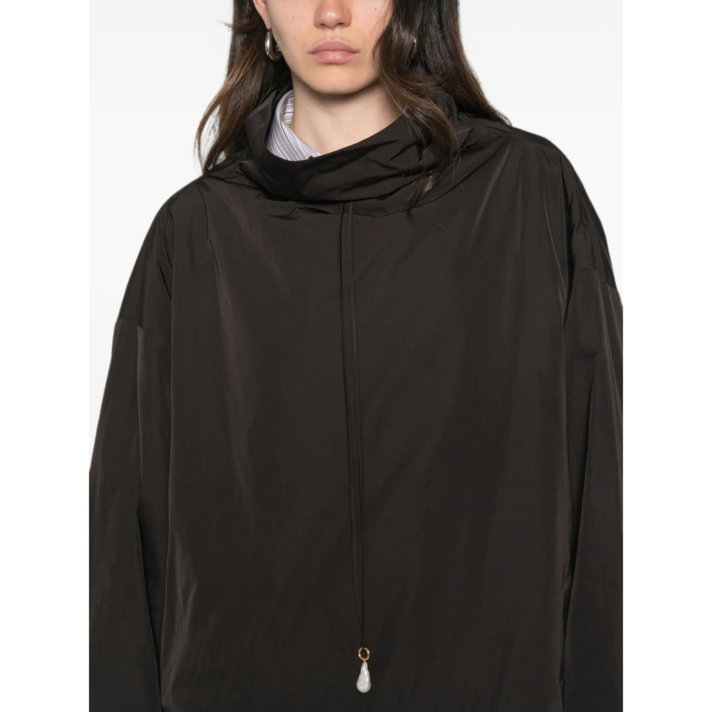 Pearl-Pendant Funnel-Neck Raincoat