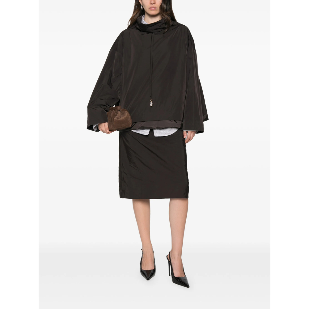 Pearl-Pendant Funnel-Neck Raincoat
