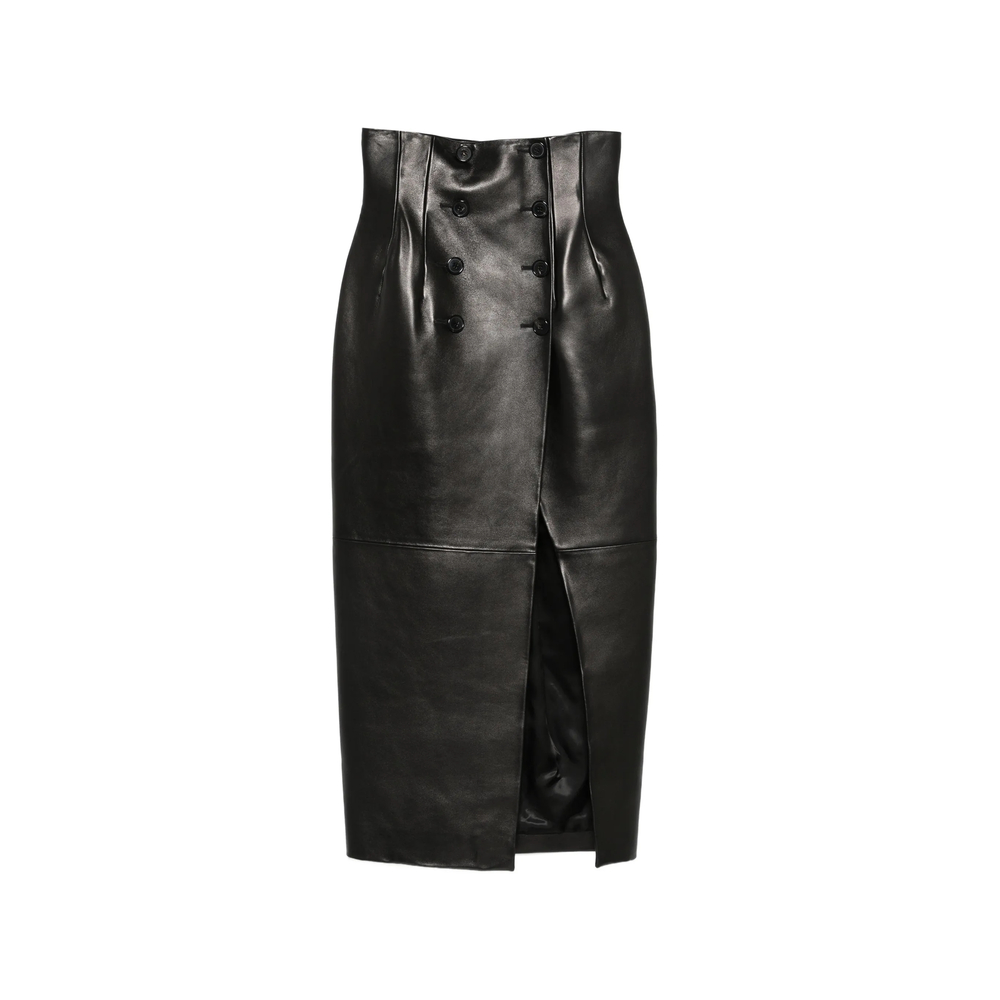Khaite Double-breasted Leather Midi Skirt