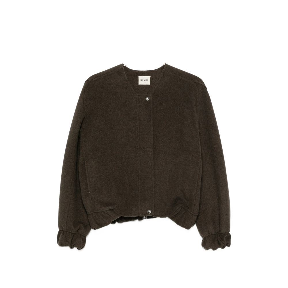 Khaite Elasticated-cuff Bomber Jacket In Brown