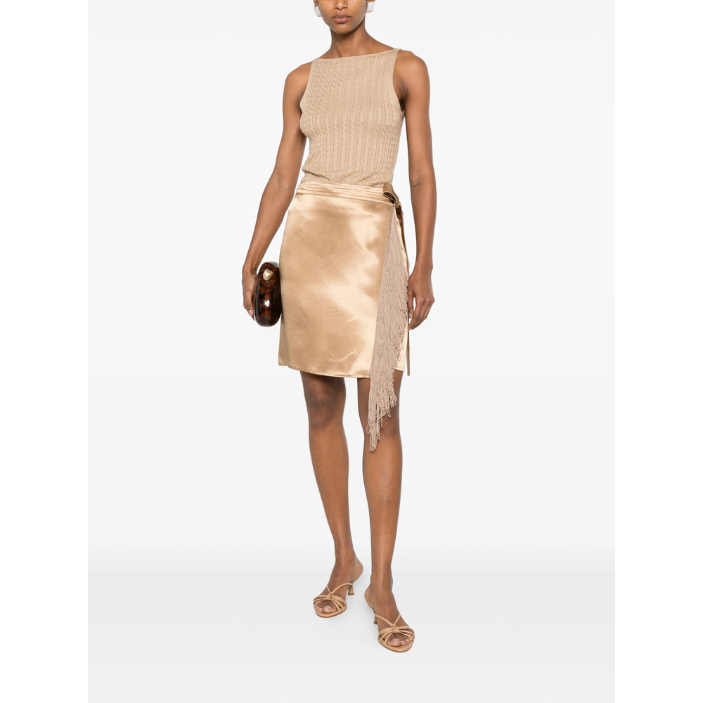Fringe-Trimmed Wrap Skirt
